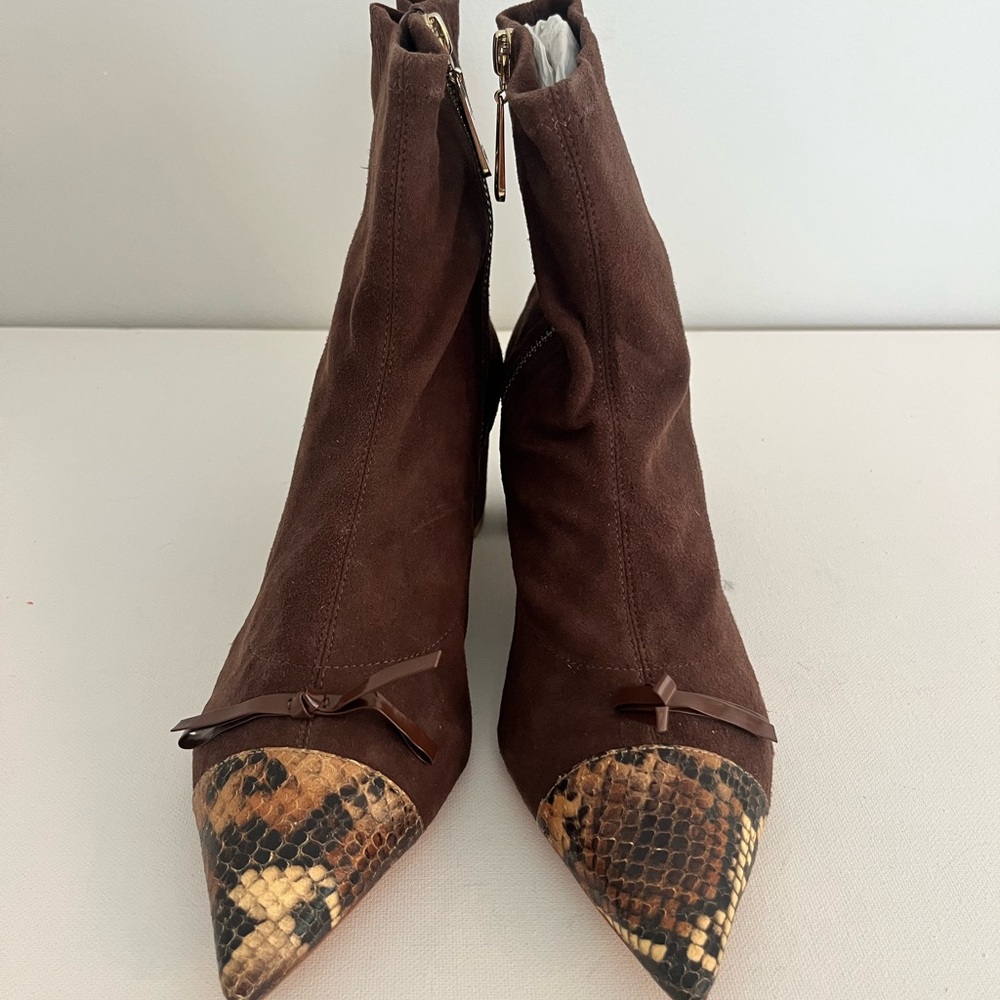 Frances Valentine Betsy Brown Suede Boots with Snakeskin Toe